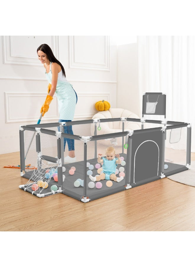 بيت كور ومحبس أطفال كبير (١٨٢×١٢٢ سم) مع مرمى وحلقة سلة + ١٠٠ كرة ملونة - طقم الكرات العملاق - Image 5